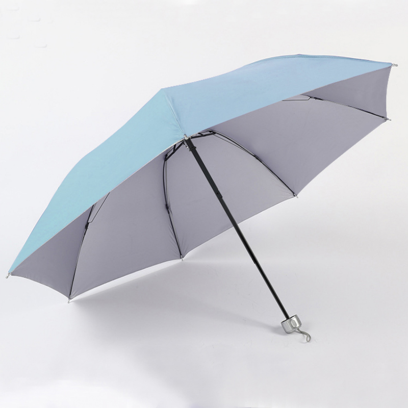 Hengdun 7-bone hand-opening silver rubber three-fold Sunshade Umbrella for women in solid color, simple and portable folding umbrella, thickened silver rubber coating, UPF50 + UV protection, student commuting mini portable affordable sun umbrella Specification image