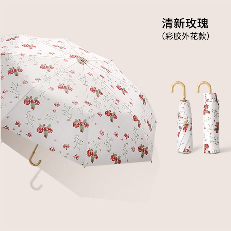 恒盾 外印花彩胶涂层小金柄三折伞加厚遮光防紫外线 UPF50 + 遮阳伞 轻量铝合金骨便携晴雨两用伞高颜值仙女拍照太阳伞 Specification image