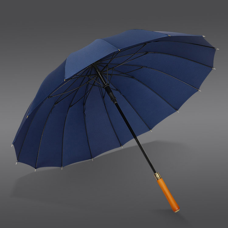 Hengdun Light Luxury solid wood handle 16-bone business long umbrella solid color simple straight pole umbrella, enlarged umbrella surface resistant to heavy rain, advertising gift umbrella, factory direct supply, customizable pattern logo, corporate souvenir details Picture