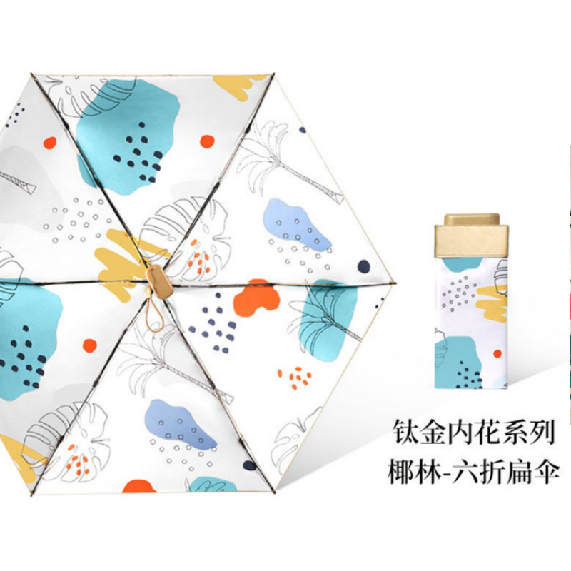 Evershield titanio flor interior 60 folios cápsula plana paraguas UPF50 + protección uv sunparaguas interior pintura al óleo floral impresión ultra ligero mini paraguas de bolsillo plegable portátil sol y lluvia paraguas de mujer de doble uso Specification image