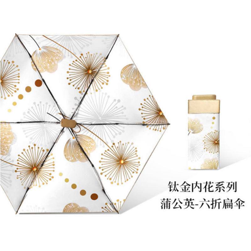 Evershield titanio flor interior 60 folios cápsula plana paraguas UPF50 + protección uv sunparaguas interior pintura al óleo floral impresión ultra ligero mini paraguas de bolsillo plegable portátil sol y lluvia paraguas de mujer de doble uso Item Picture
