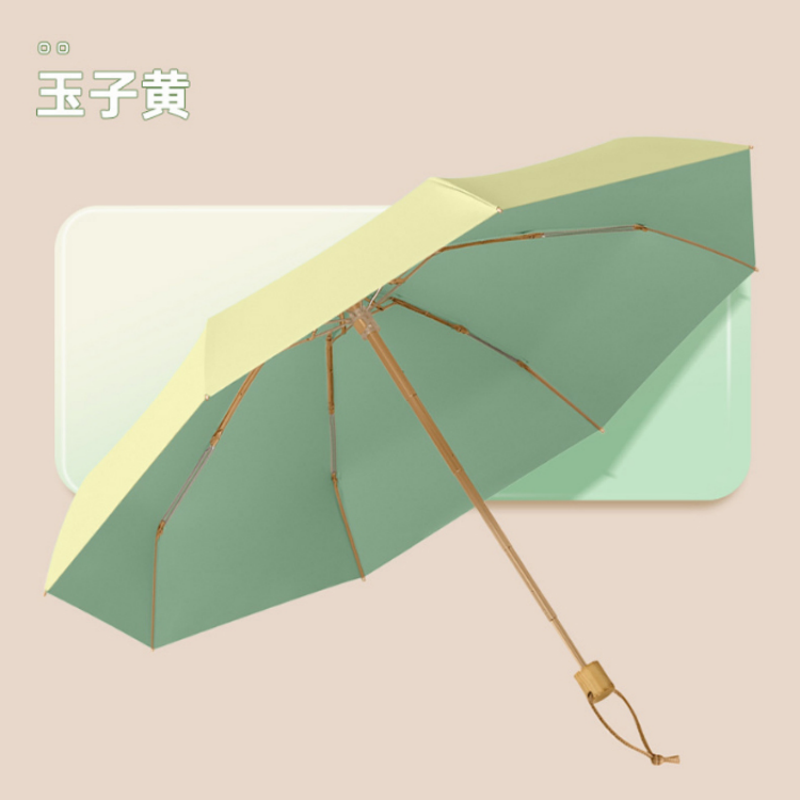 Hengdun five-fold color plastic color-blocking pocket mini sun umbrella, women's wooden handle ultra-light portable capsule umbrella, Morandi solid color UV protection all-weather umbrella, commuting picnic, gift for best friend, portable sun umbrella when going out Specification image