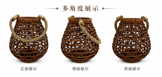 棕色藤编灯笼带麻绳提手圆形鼓身蜡烛风灯民宿装饰台灯罩户外野餐照明灯罩宵夜店装饰小风灯书房装饰小台灯详情2