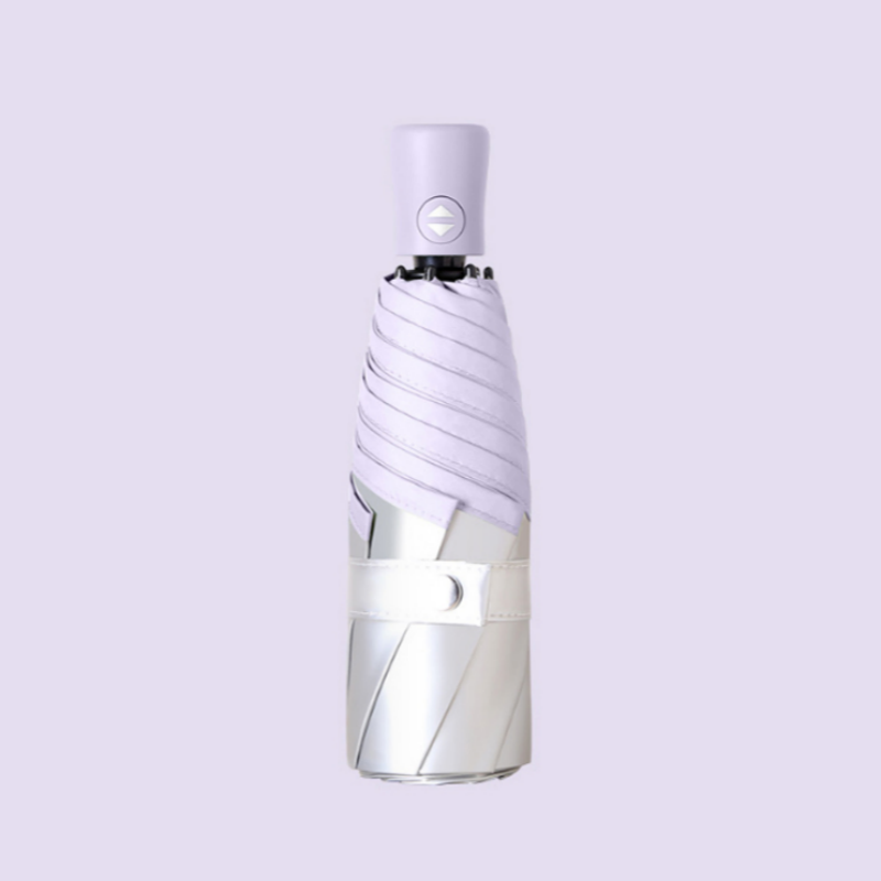 Hengdun fully automatic one-click opening and closing three-fold titanium silver sun umbrella Macaron solid color UV protection sun umbrella for women, small and portable folding umbrella for both weather and rain, thickened titanium silver coating non-transparent commuting umbrella Specification image