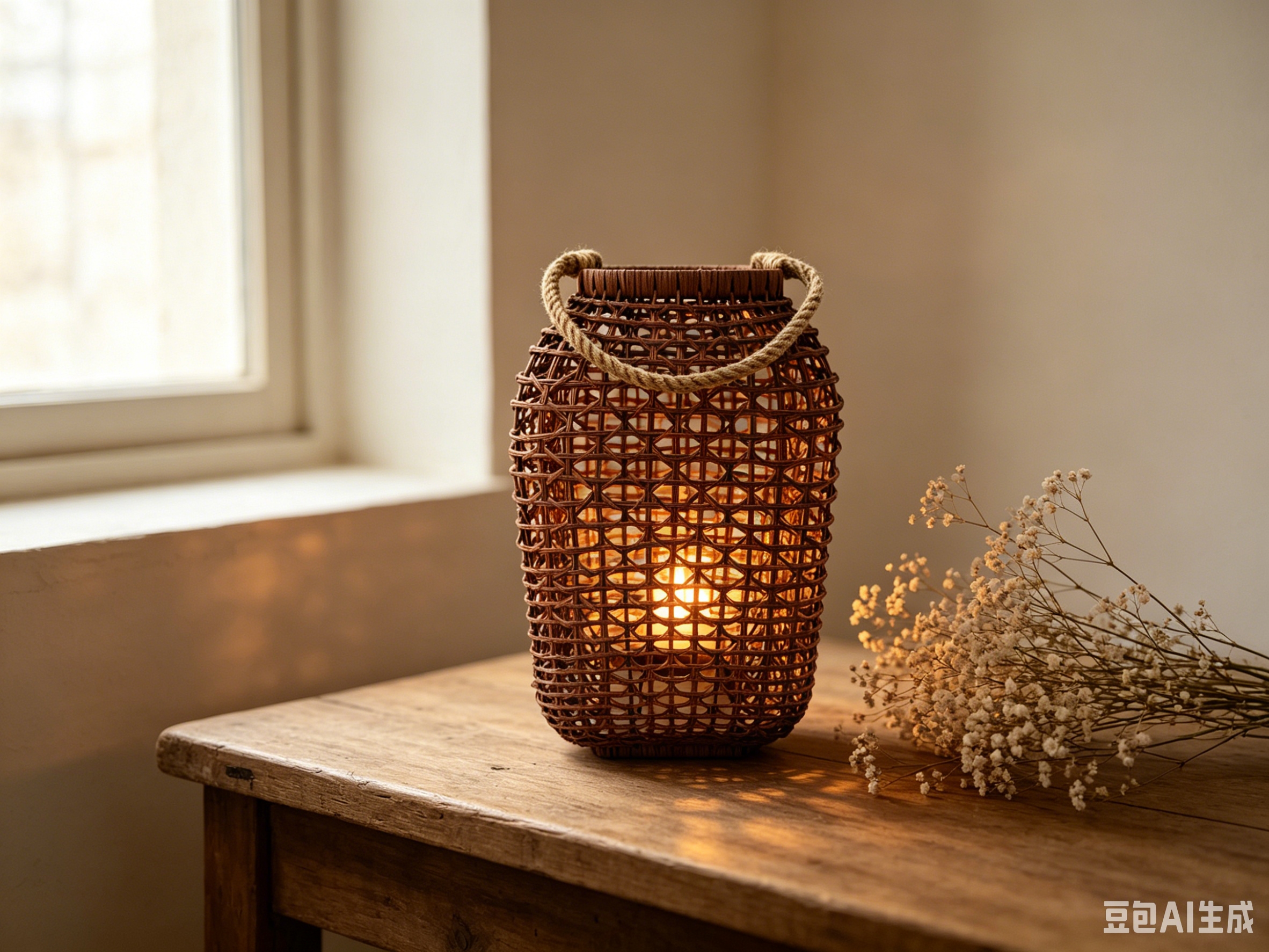 Dark brown natural white vine hollowed-out square candle-style lanterns, outdoor camping lighting lampshades, homestay decoration table lamps, country-style outdoor portable lanterns, home decoration night lights, Mid-Autumn flower lanterns Application Scenario