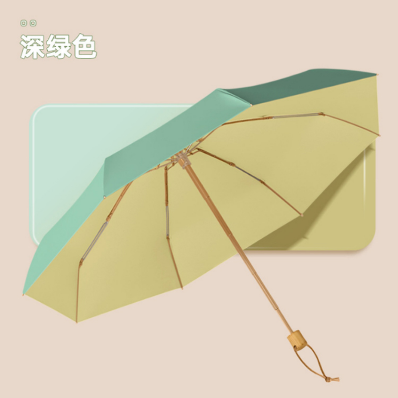 Hengdun five-fold color plastic color-blocking pocket mini sun umbrella, women's wooden handle ultra-light portable capsule umbrella, Morandi solid color UV protection all-weather umbrella, commuting picnic, gift for best friend, portable sun umbrella when going out Item Picture