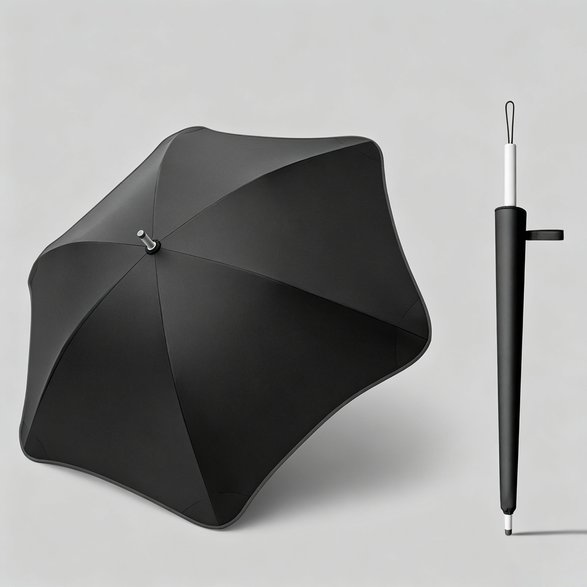 Hengdun rounded corners, hexagonal petals, straight stem, long handle umbrella, women's black rubber UPF50 + sun protection and shade umbrella, Morandi solid color, simple, enlarged umbrella surface, punctuation-resistant, safe, all-weather, portable long umbrella for commuting Item Picture