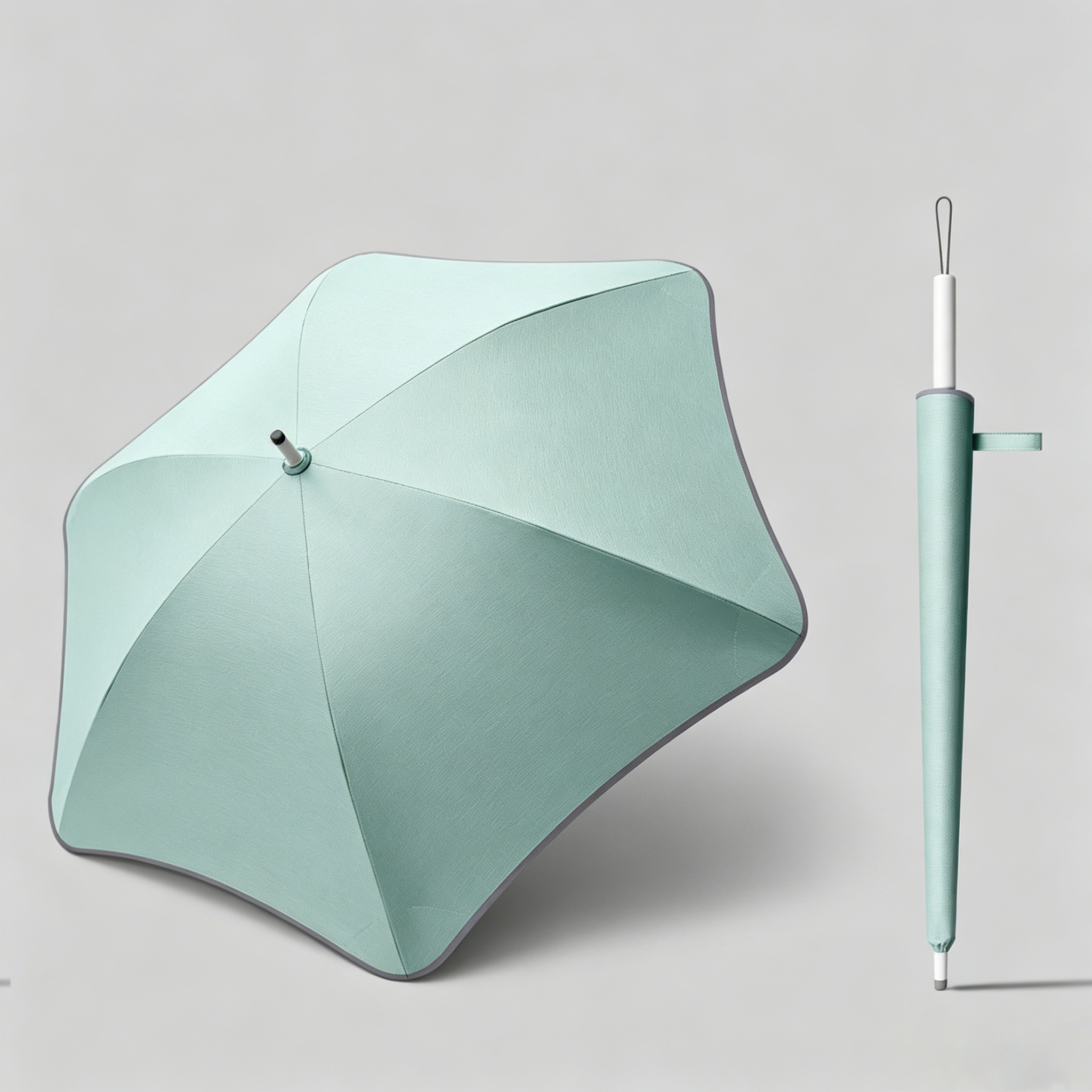Hengdun rounded corners, hexagonal petals, straight stem, long handle umbrella, women's black rubber UPF50 + sun protection and shade umbrella, Morandi solid color, simple, enlarged umbrella surface, punctuation-resistant, safe, all-weather, portable long umbrella for commuting Specification image