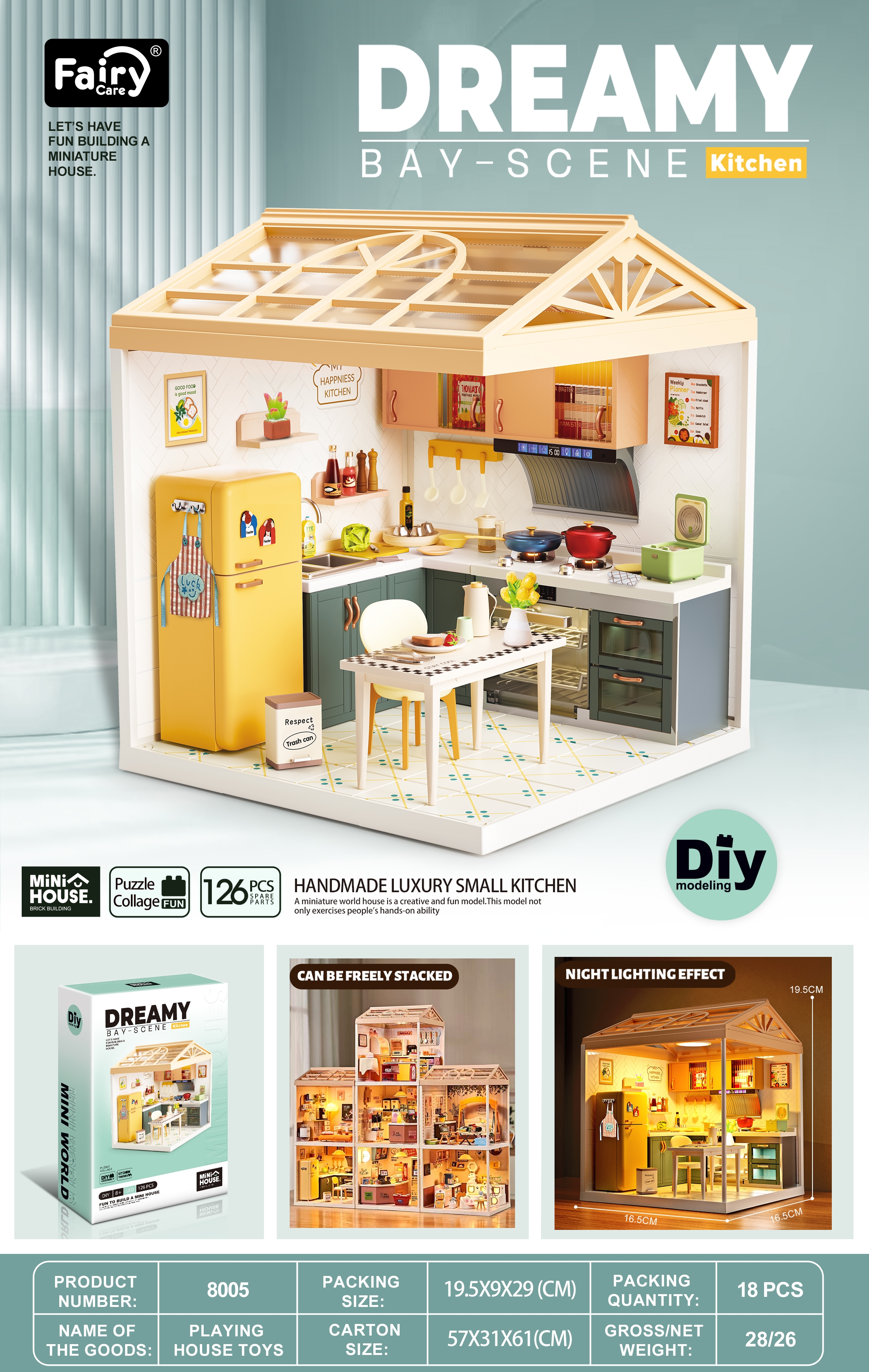 Mini kitchen model DIY handcrafted assembly toys, children's Lego-style house model toys