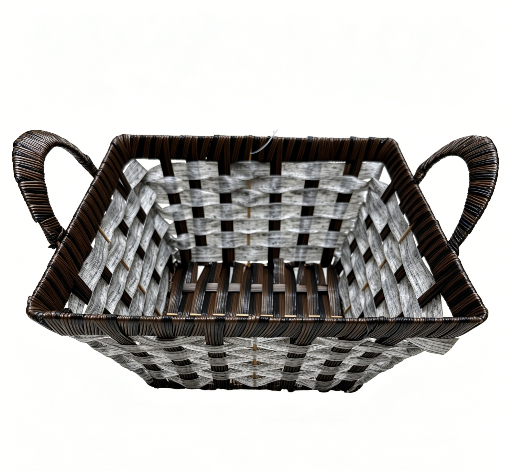 Grayish-white film woven square ear-pulling storage basin, fruit and snack basin, bread basket, toy storage basket, supermarket gift packaging basket, souvenir packaging basket, kitchen sauce storage basket, vegetable placement basket, tissue paper storage basket Item Picture