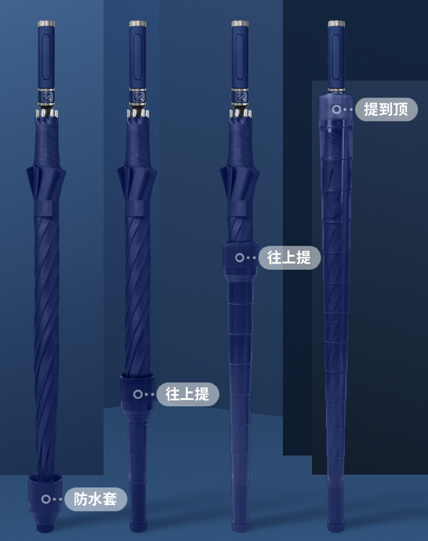 Hengdun retractable waterproof cover business long-handled straight pole umbrella Black navy blue wine red solid color thickened waterproof fabric with drainage and waterproof storage cover, wind-resistant double-person heavy rain umbrella, corporate promotion, team-building gift, advertising umbrella