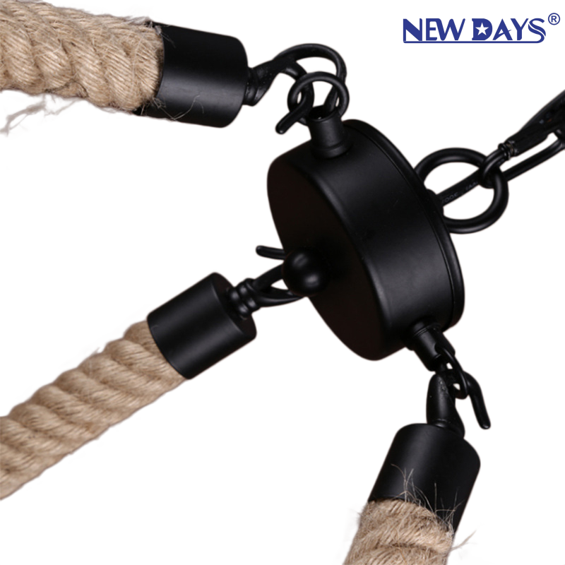 NEWDAYS brand's cross-border new led retro industrial style hemp rope pendant lamp, ironwork hood bar table lamp, 6-head hemp rope decorative lighting ambient lamp pendant lamp Item Picture