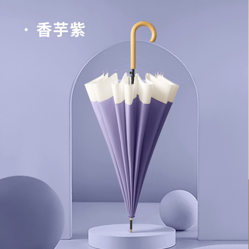 Hengdun Macaron color-blocking straight-bar umbrella, women's wooden curved hook long-handled umbrella, fresh and light color-blocking all-weather umbrella, reinforced 16-bone wind-resistant sunshade umbrella, simple and artistic, high appearance level umbrella for students, customization supported Application Scenario