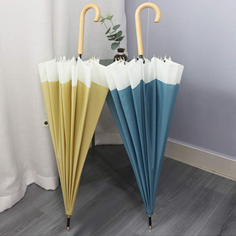 Hengdun Macaron color-blocking straight-bar umbrella, women's wooden curved hook long-handled umbrella, fresh and light color-blocking all-weather umbrella, reinforced 16-bone wind-resistant sunshade umbrella, simple and artistic, high appearance level umbrella for students, customization supported
