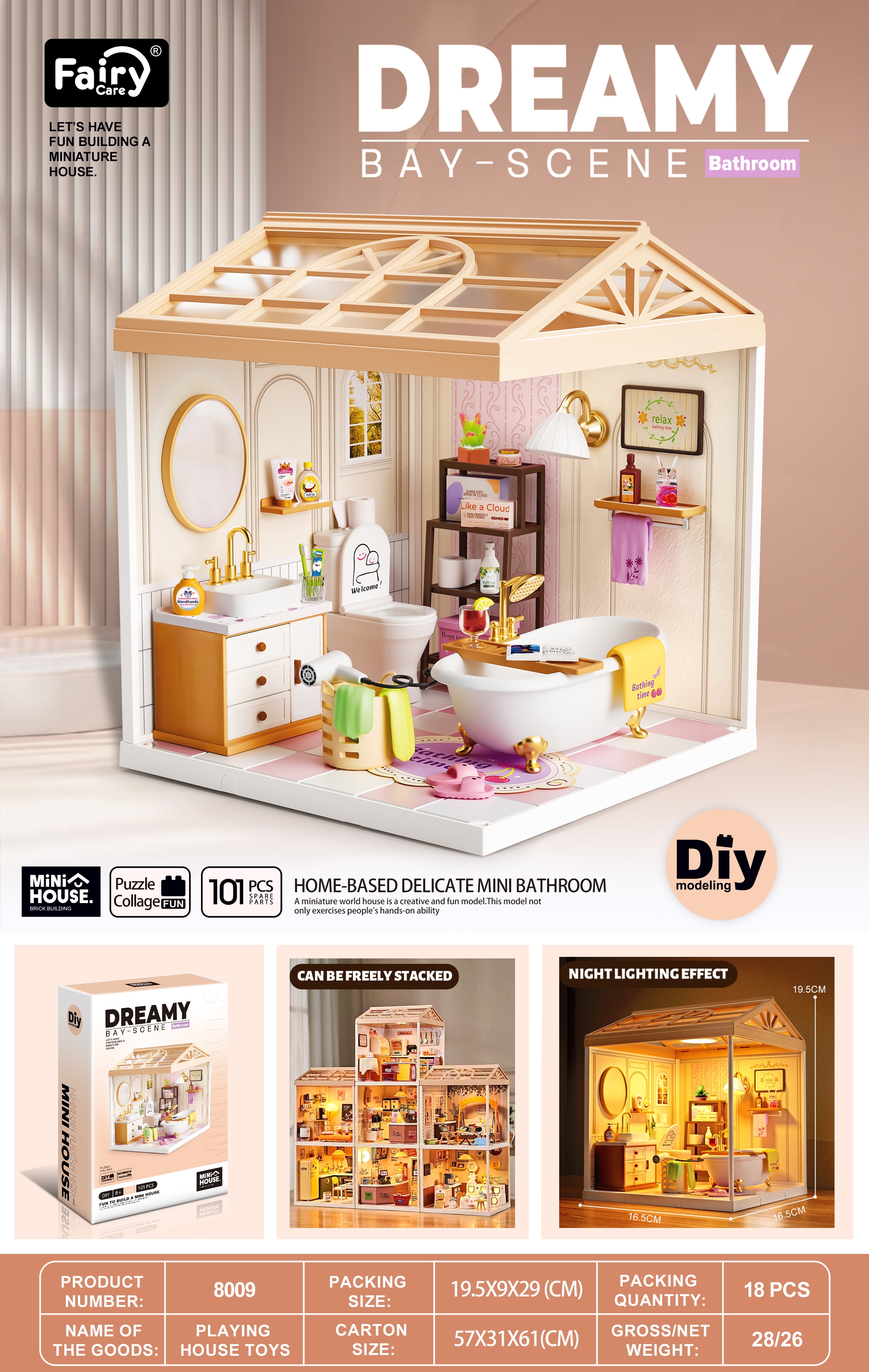 Mini bathroom model DIY handcrafted assembly toys, children's Lego-style house model toys Specification image