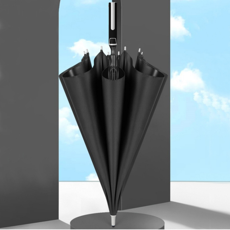 Hengdun automatic opening large golf umbrella, long handle straight umbrella, double umbrella surface thickened waterproof lotus leaf water-repellelling and storm-resistant business men's umbrella, black rubber sun protection, all-weather and all-weather suitable advertising gift umbrella, can be printed with logo details Picture