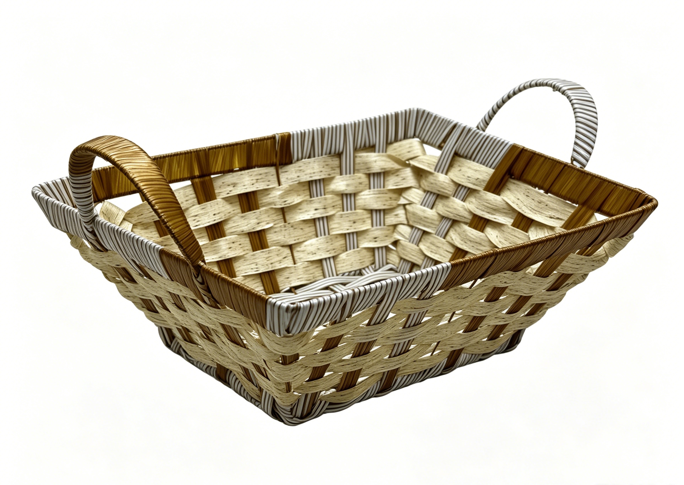 Light yellow film woven rectangular lugs storage basin, fruit and snack basket, bread basket, toy storage basket, supermarket gift packaging basket, souvenir packaging basket, kitchen sauce storage basket, vegetable placement basket, tissue paper storage basket Application Scenario