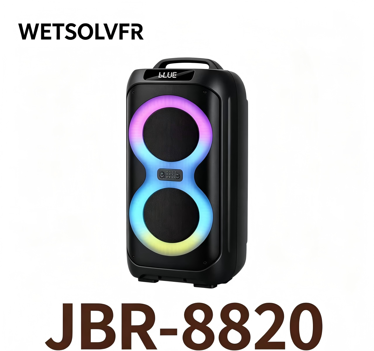 Black portable Bluetooth speaker with dual speakers, color ring light effect, 100 magnetic bass + coil tweeter