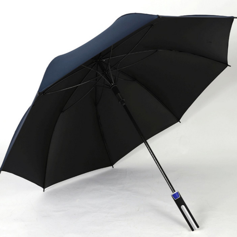 Hengdun automatic opening large golf umbrella, long handle straight umbrella, double umbrella surface thickened waterproof lotus leaf water-repellelling and storm-resistant business men's umbrella, black rubber sun protection, all-weather and all-weather suitable advertising gift umbrella, can be printed with logo Application Scenario