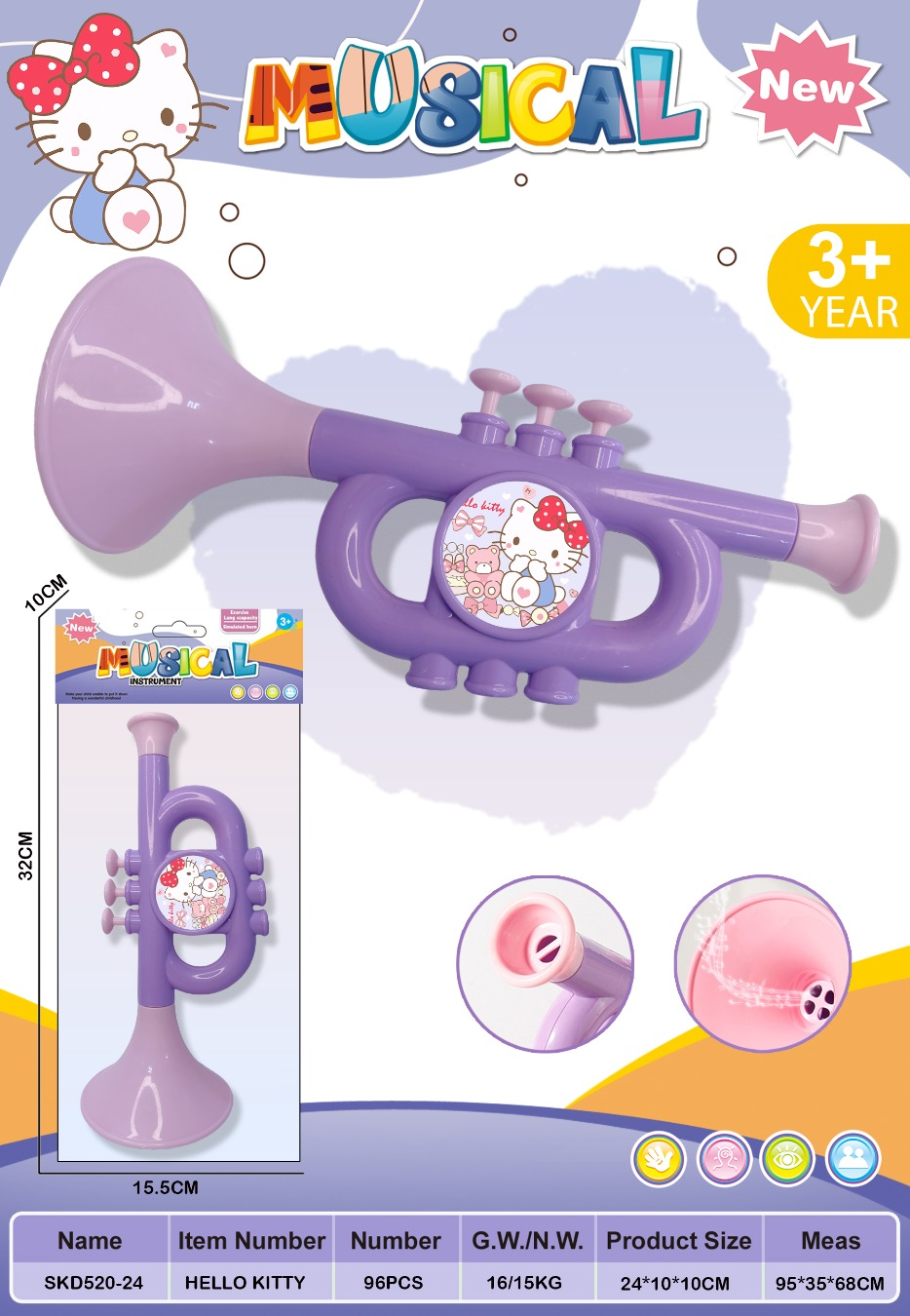 TJ91106 Cartoon Hello Kitty Fun Trumpet, a music toy for children over 3 years old to learn music, is a realistic musical instrument Application Scenario