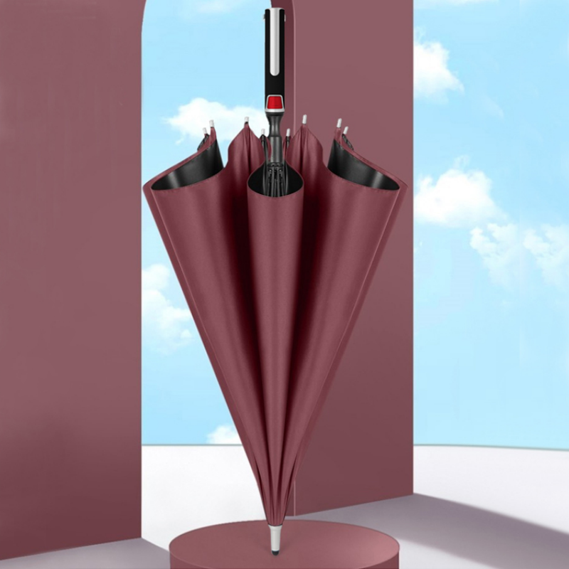 Hengdun automatic opening large golf umbrella, long handle straight umbrella, double umbrella surface thickened waterproof lotus leaf water-repellelling and storm-resistant business men's umbrella, black rubber sun protection, all-weather and all-weather suitable advertising gift umbrella, can be printed with logo Specification image