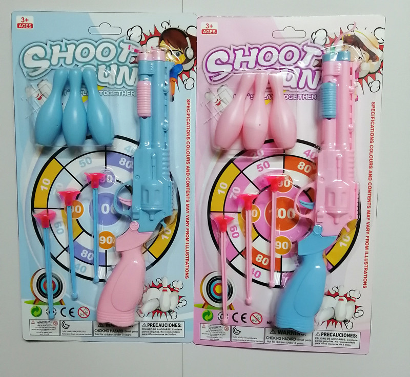 TC84752马卡龙吸盘软弹玩具枪套装 儿童保龄球标靶射击玩具枪 亲子互动休闲弹射玩具产品图