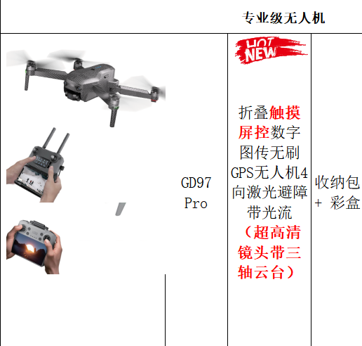 GD97 Pro折叠触摸屏控数字图传无刷GPS无人机4向激光避障带光流 （超高清镜头带三轴云台）收纳包 + 彩盒 pic 1