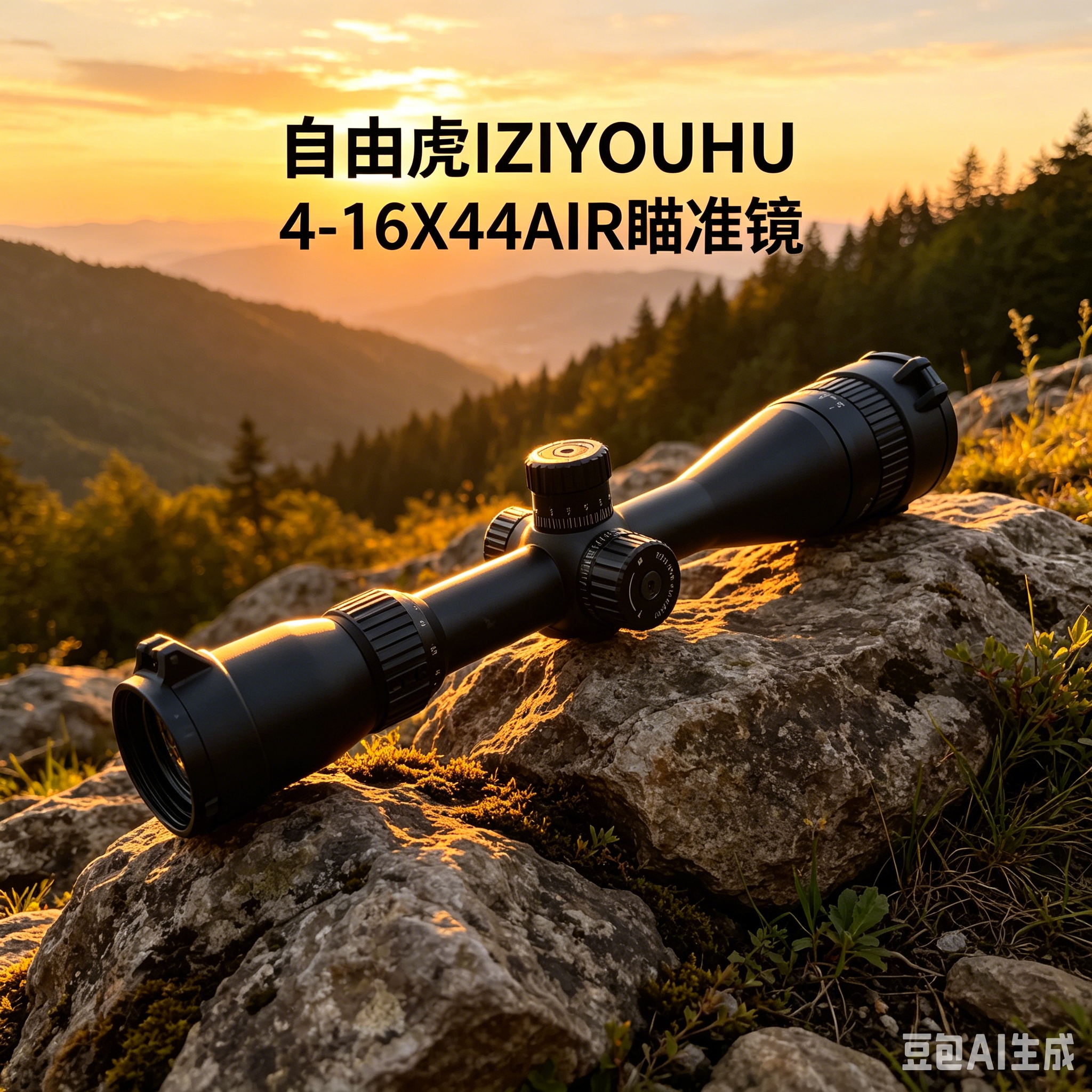 黑色瞄准镜飞镖靶弓箭体育用品岩石山林日落背景
