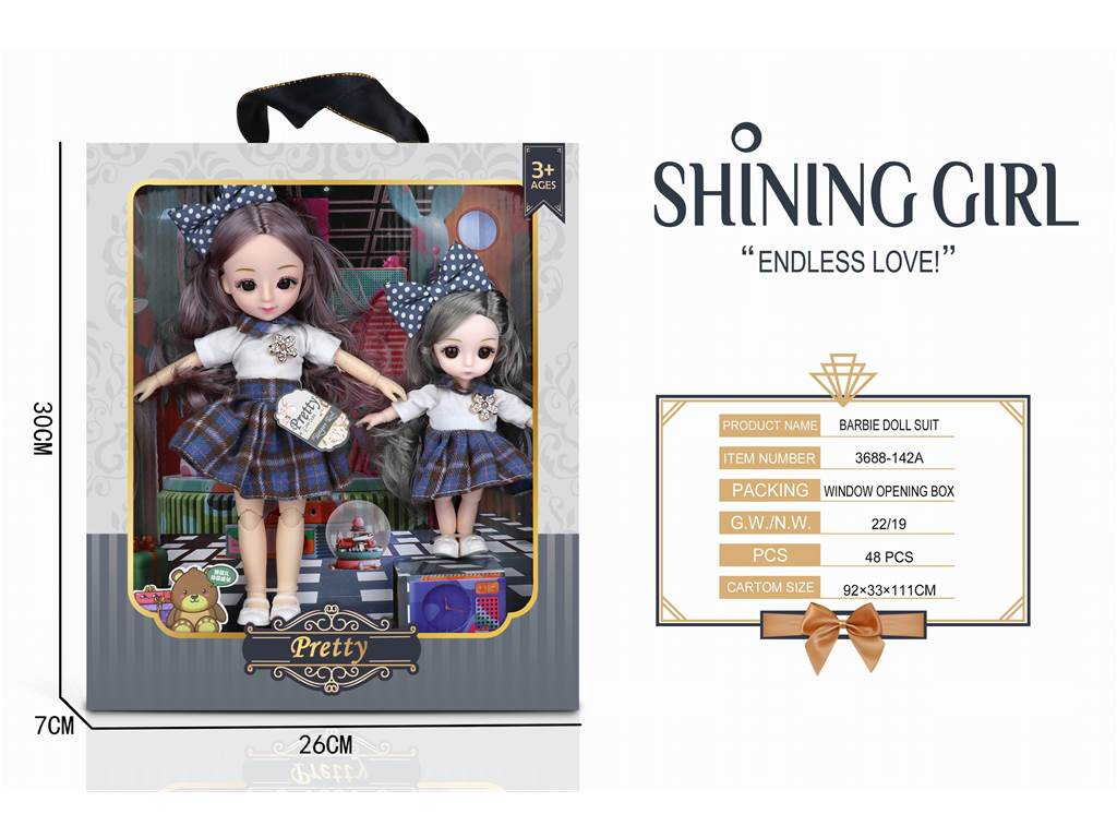 TJ87950 Exquisite Double Doll Gift Box Set, fashionable plaid skirt, articulated simulation princess doll, children's playhouse toy