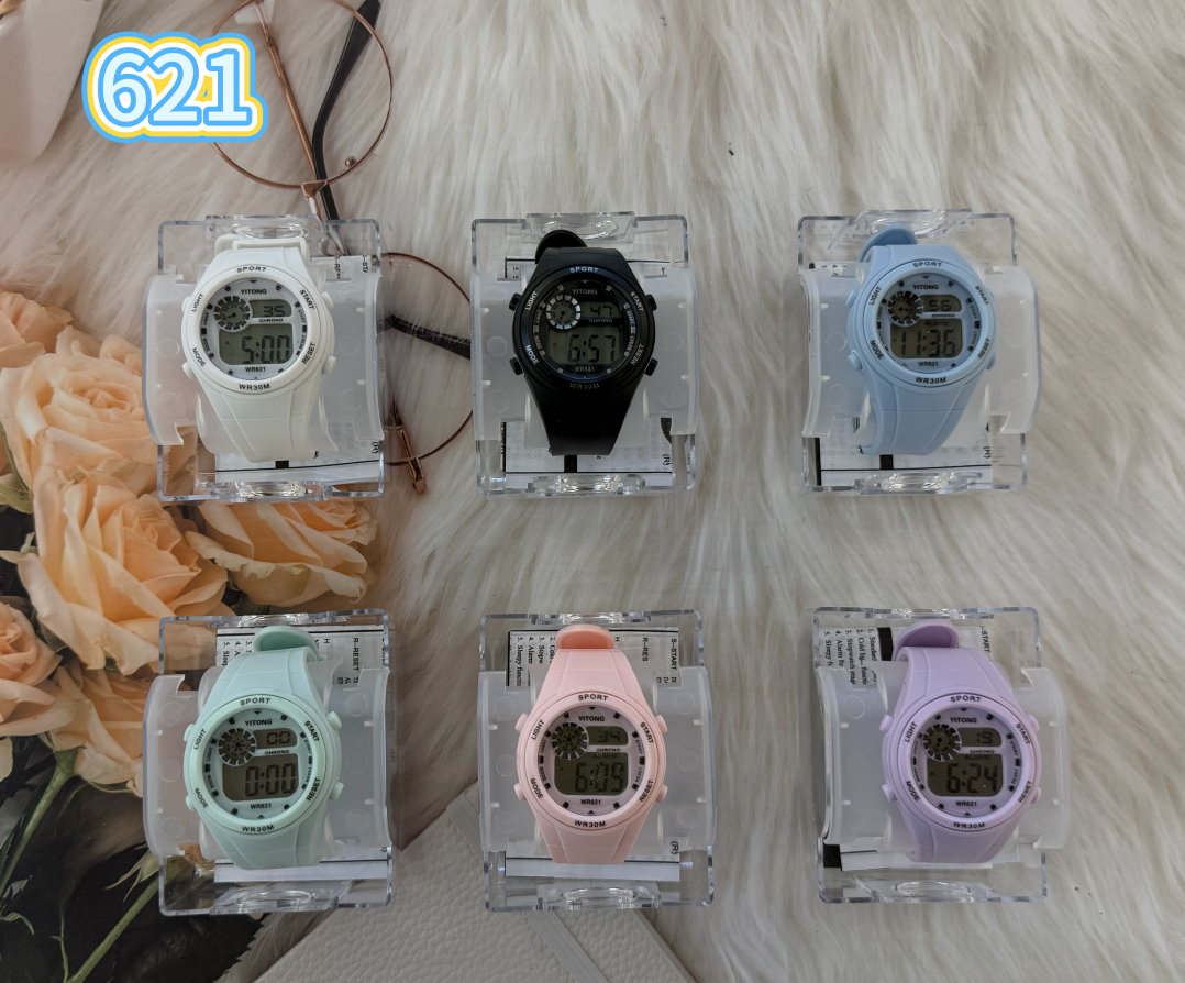 New six-color electronic watch: white, black, light blue, mint green, pink, light purple, transparent display stand, children and students electronic watch Specification image