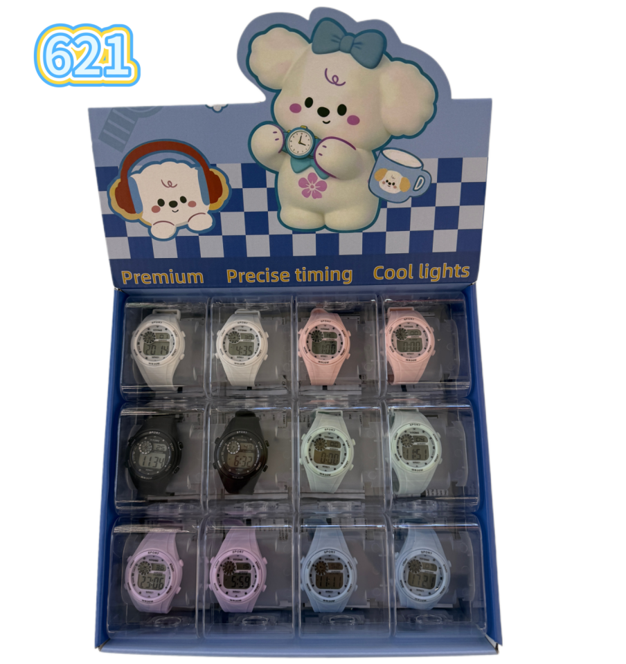 New six-color electronic watch: white, black, light blue, mint green, pink, light purple, transparent display stand, children and students electronic watch Item Picture