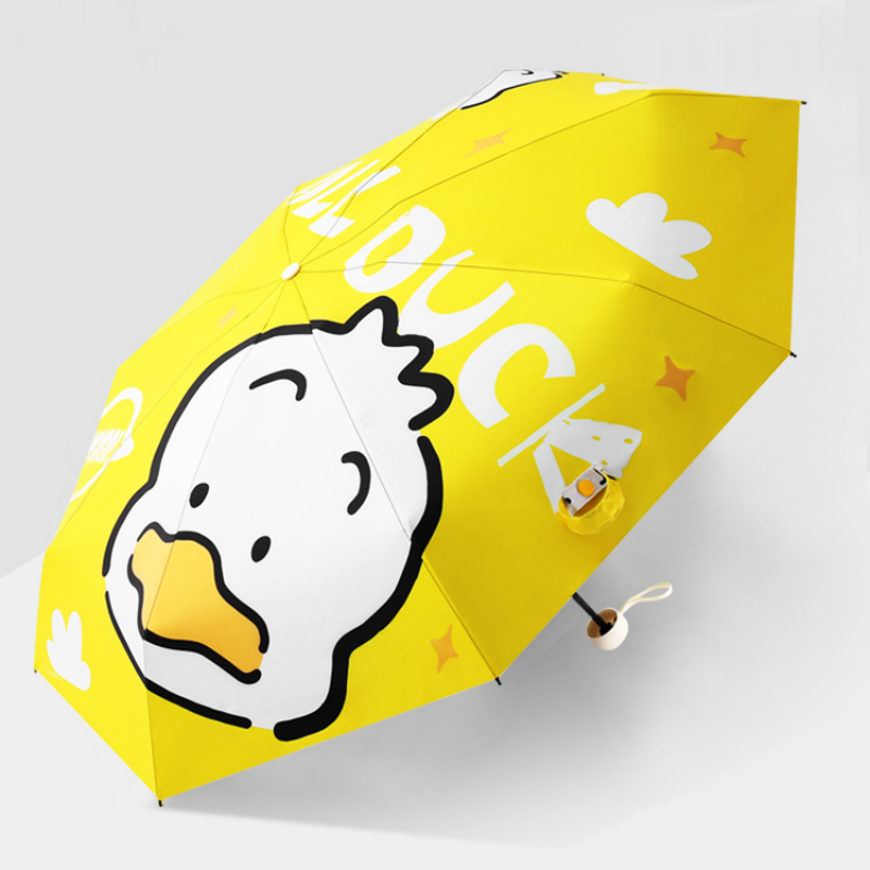 Hengdun Cute Cartoon Duck five-fold capsule Umbrella Mini Portable Pocket Umbrella Black Rubber sun protection and UV protection sunshade Umbrella Small student portable folding Umbrella High Appearance Level Children's umbrella Waterproof Portable Capsule umbrella details Picture