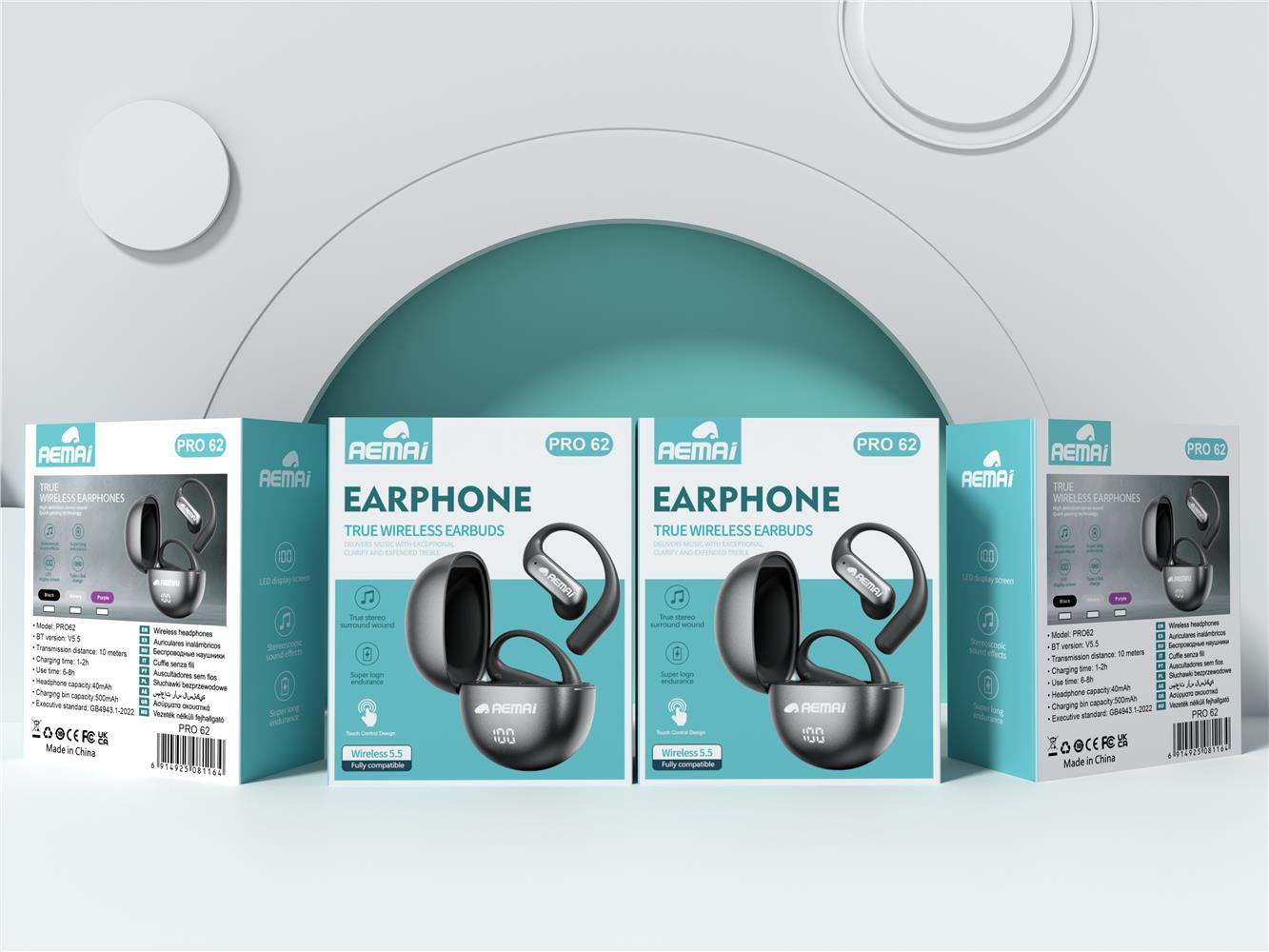 AEMAi-PRO62 bone conduction over-ear wireless headphones with digital display