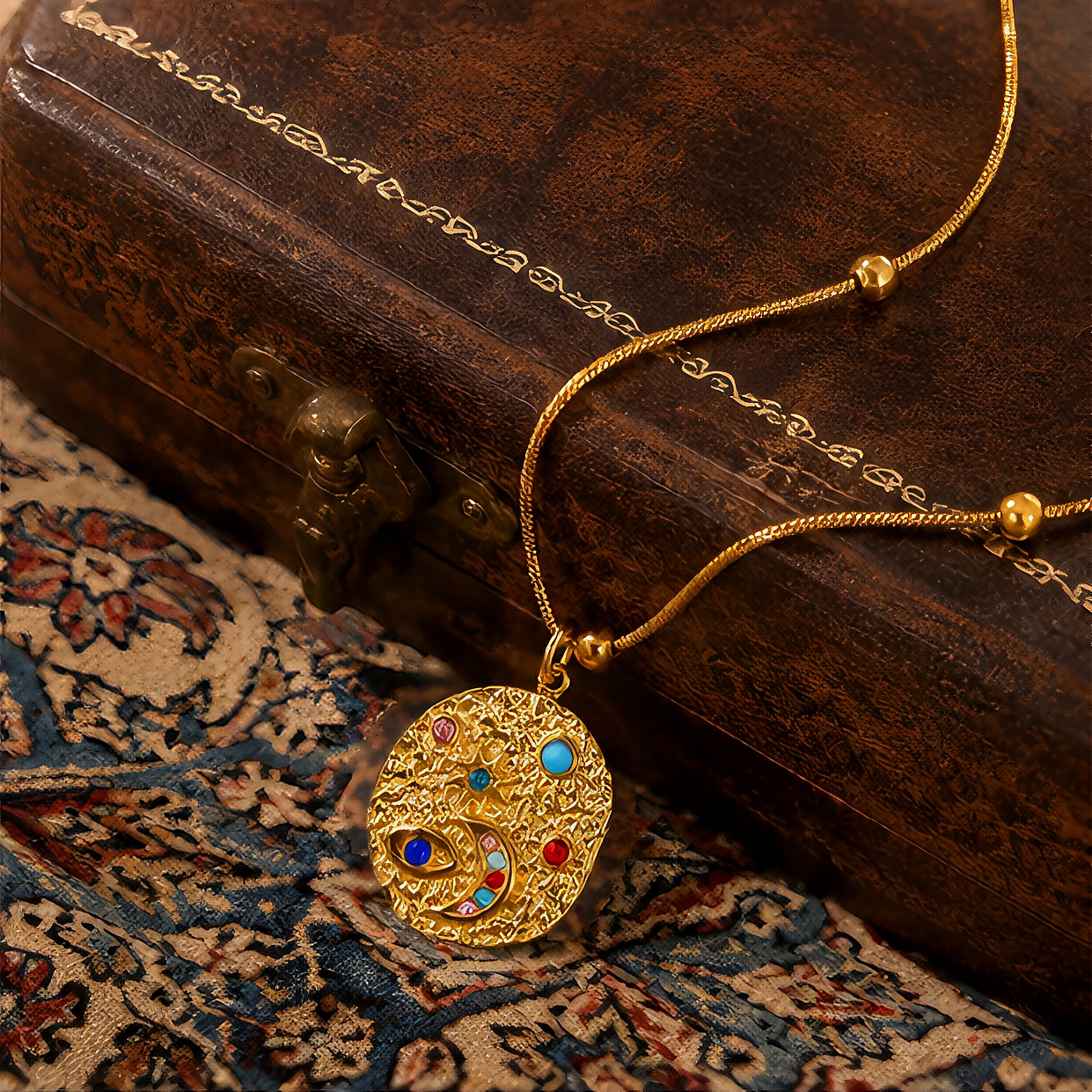Hammered texture star and moon irregular pendant, stainless steel non-fading round bead snake bone chain, retro exotic niche, European and American personality atmosphere neckpiece Application Scenario