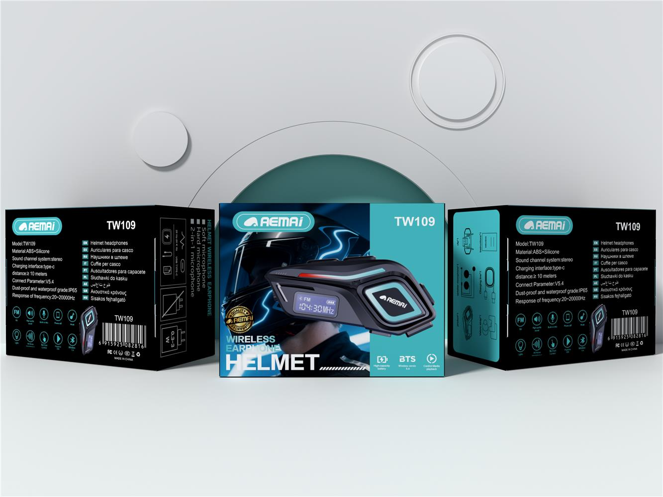 AEMAi-TW109 helmet headphones with digital display