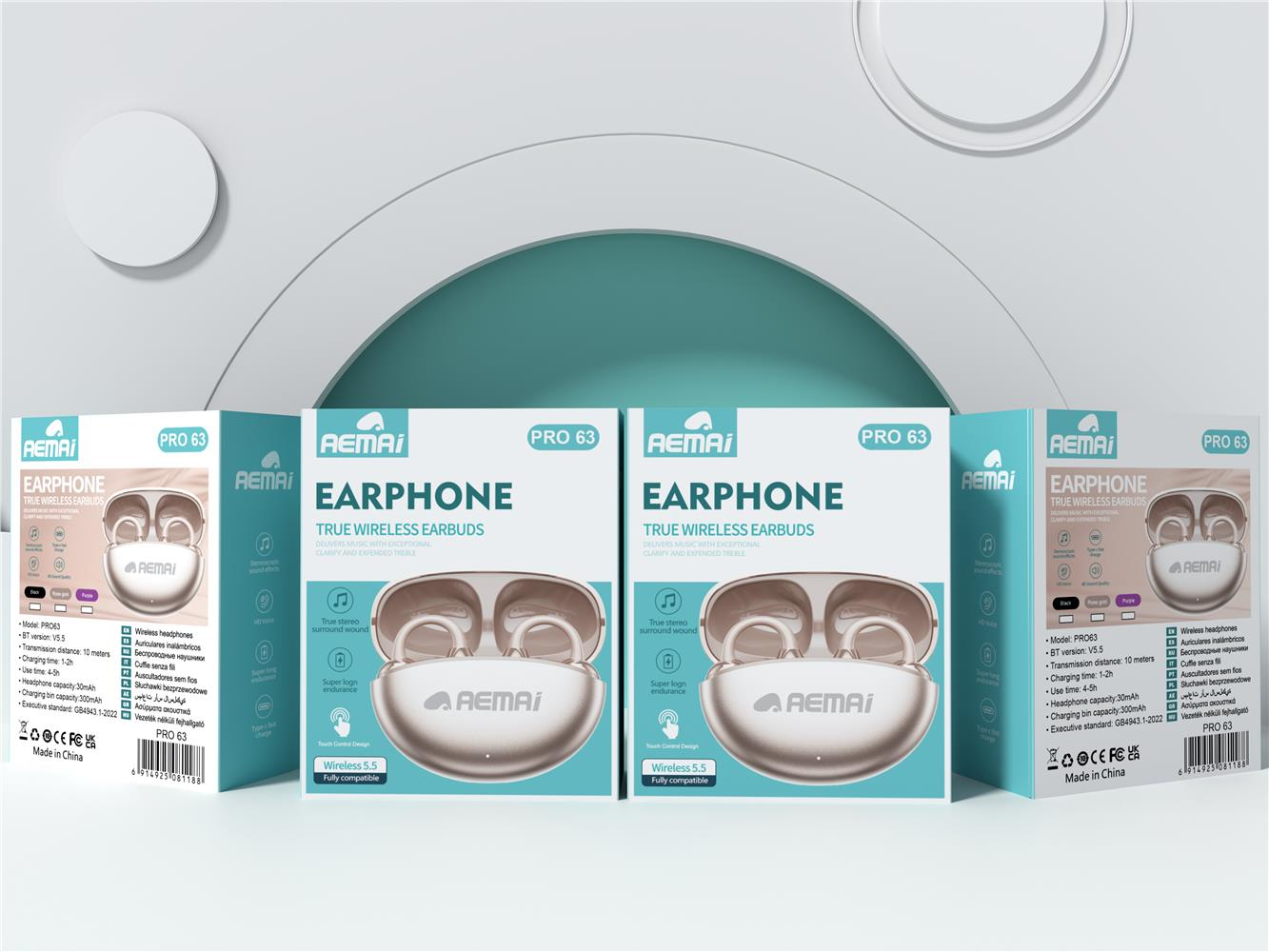 AEMAi-PRO63 Bone conduction in-ear wireless headphones with breathing light and large battery