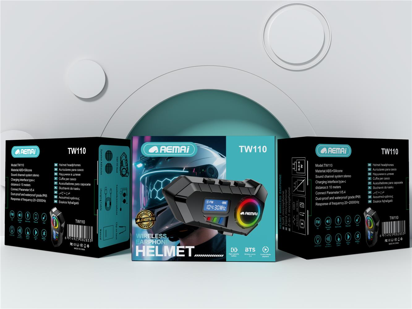 AEMAi-TW110黑色头盔耳机带彩色环形灯效