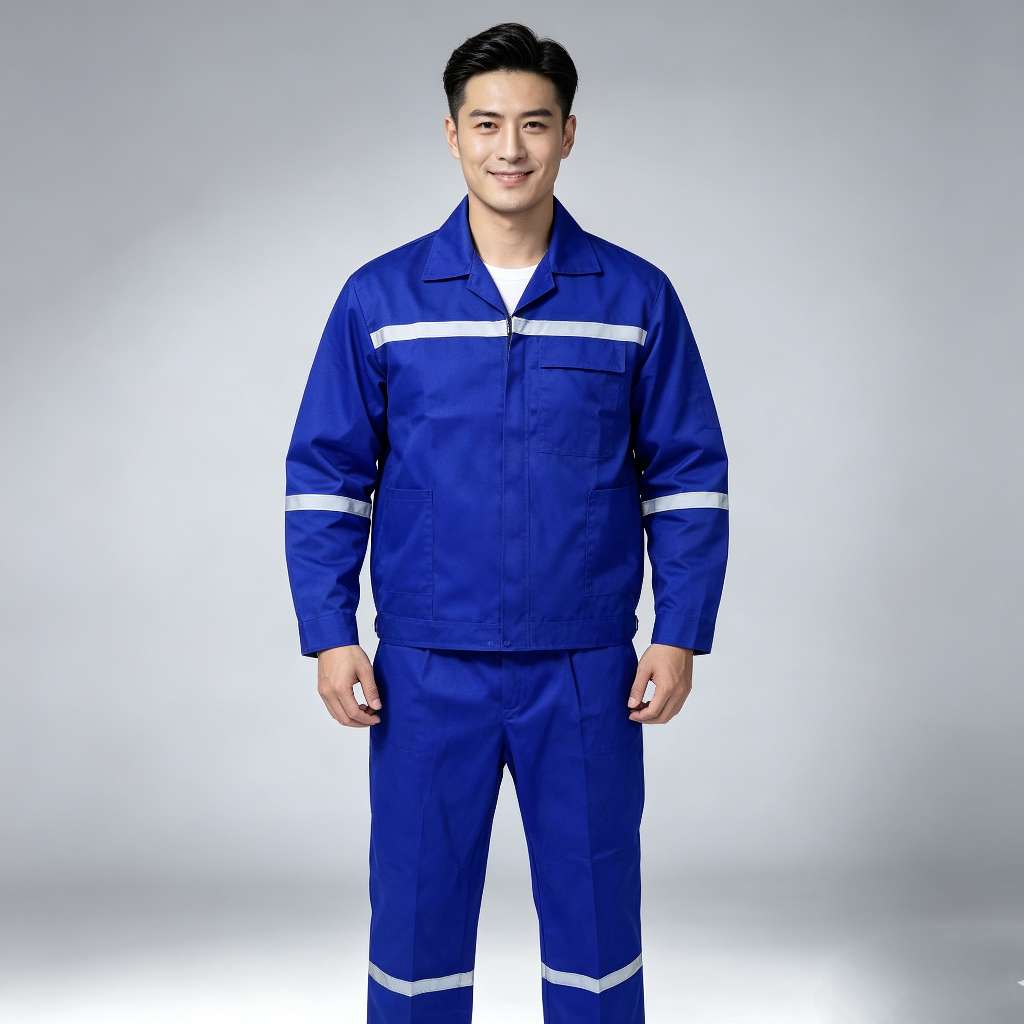 Summer thin suit, reflective strip pants, elastic waist suit, wear-resistant, durable, breathable and sweat-absorbing work clothes, labor protection lapel, reflective strip one-piece work clothes, men's spring and autumn long-sleeved labor protection clothing, auto repair, electric welding, shipyard, factory dust-proof and wear-resistant Item Picture