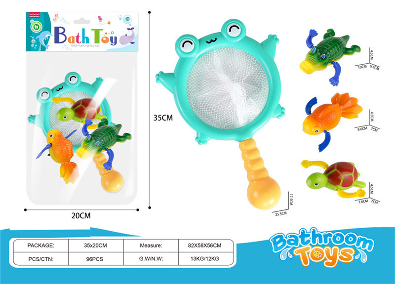 TD72329 Baby Bathing Fun Fishing Toy, Cute Frog Net bag, Water Swimming small animal combination, boys and girls Water Play Interactive toy