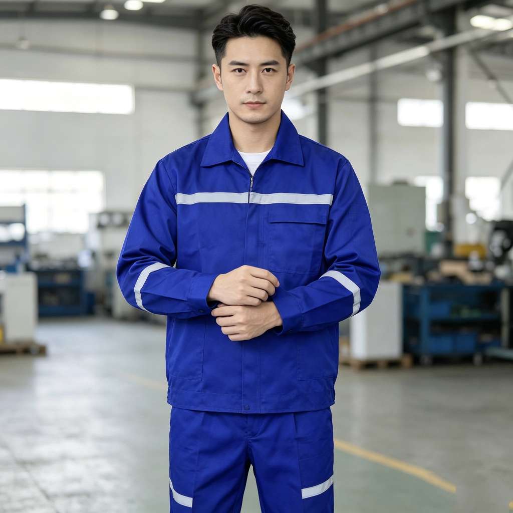Summer thin suit, reflective strip pants, elastic waist suit, wear-resistant, durable, breathable and sweat-absorbing work clothes, labor protection lapel, reflective strip one-piece work clothes, men's spring and autumn long-sleeved labor protection clothing, auto repair, electric welding, shipyard, factory dust-proof and wear-resistant Application Scenario