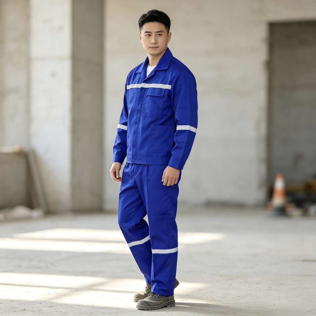 Summer thin suit, reflective strip pants, elastic waist suit, wear-resistant, durable, breathable and sweat-absorbing work clothes, labor protection lapel, reflective strip one-piece work clothes, men's spring and autumn long-sleeved labor protection clothing, auto repair, electric welding, shipyard, factory dust-proof and wear-resistant Specification image