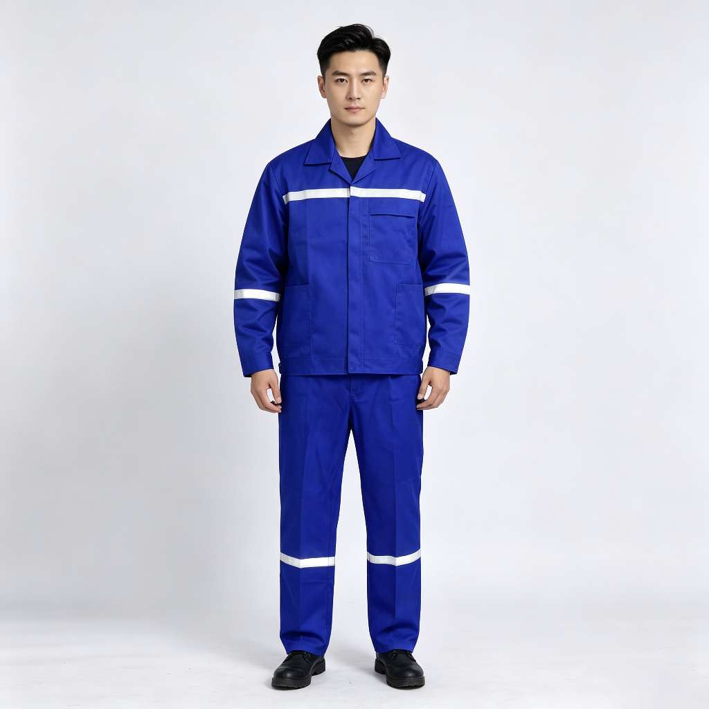 Summer thin suit, reflective strip pants, elastic waist suit, wear-resistant, durable, breathable and sweat-absorbing work clothes, labor protection lapel, reflective strip one-piece work clothes, men's spring and autumn long-sleeved labor protection clothing, auto repair, electric welding, shipyard, factory dust-proof and wear-resistant details Picture