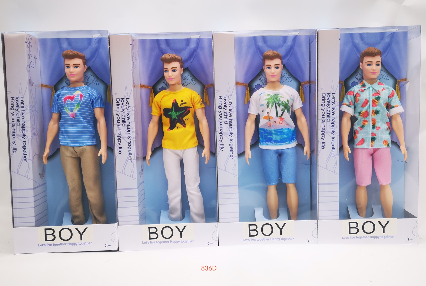 TD72304 Children's Casual Style Boys' dress-up Doll Cartoon Bear Printed Short-sleeved checked Shirt Three-piece Set, Doll House Play Gift Box Toy details Picture