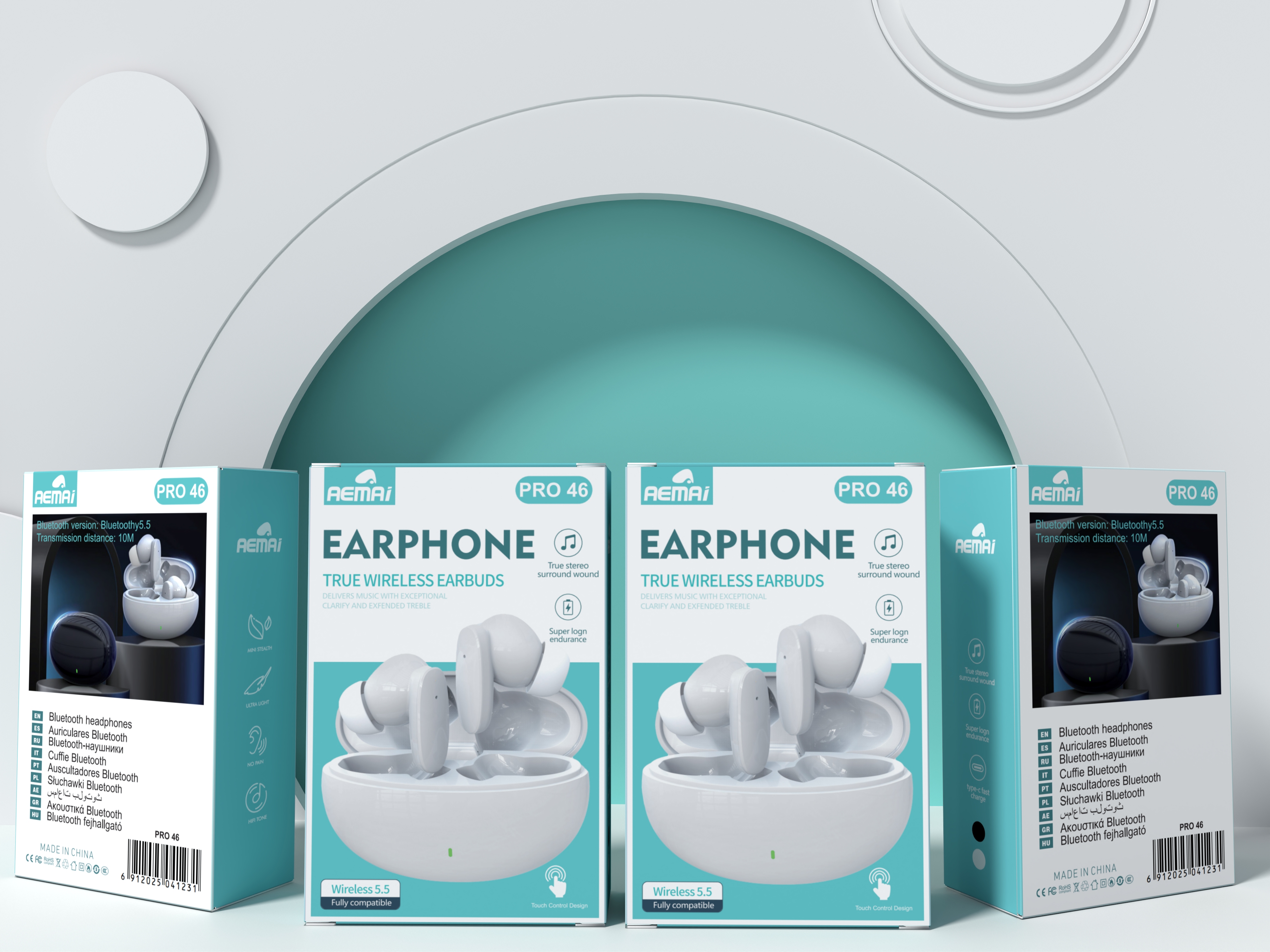 The AEMAi-PRO46 white true wireless earphones offer high-definition sound quality and are lightweight to wear