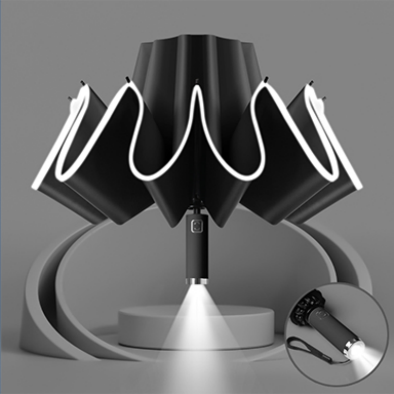 Hengdun Reverse fully automatic LED flashlight umbrella, night reflective strip, ten-bone reinforced wind-resistant three-fold umbrella, black rubber UPF50 +, sun protection, cooling, UV protection, all-weather and all-rain sunshade umbrella Application Scenario