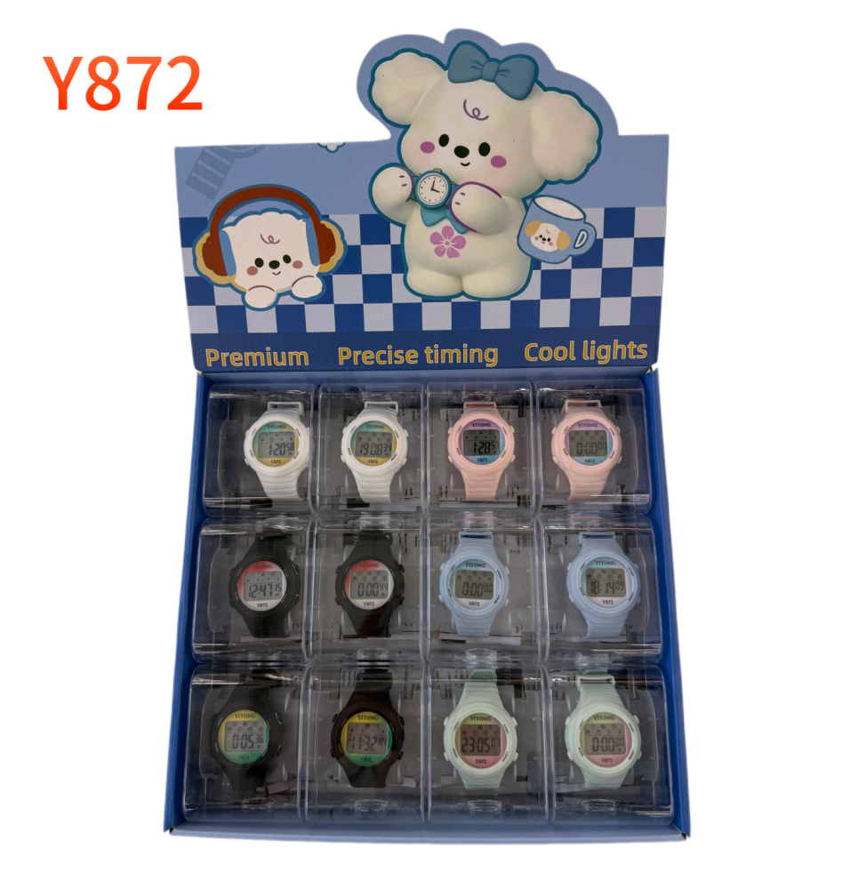 The YITONG basic model electronic watch from YITONG is cost-effective and durable. It is specially designed for students to wear in class and daily life. The Y-872 color waterproof luminous sports electronic watch for both men and women is a trendy electronic watch Specification image
