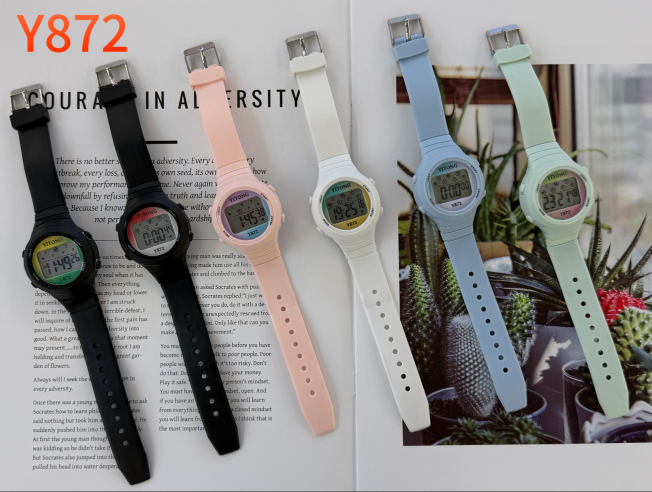 The YITONG basic model electronic watch from YITONG is cost-effective and durable. It is specially designed for students to wear in class and daily life. The Y-872 color waterproof luminous sports electronic watch for both men and women is a trendy electronic watch Item Picture