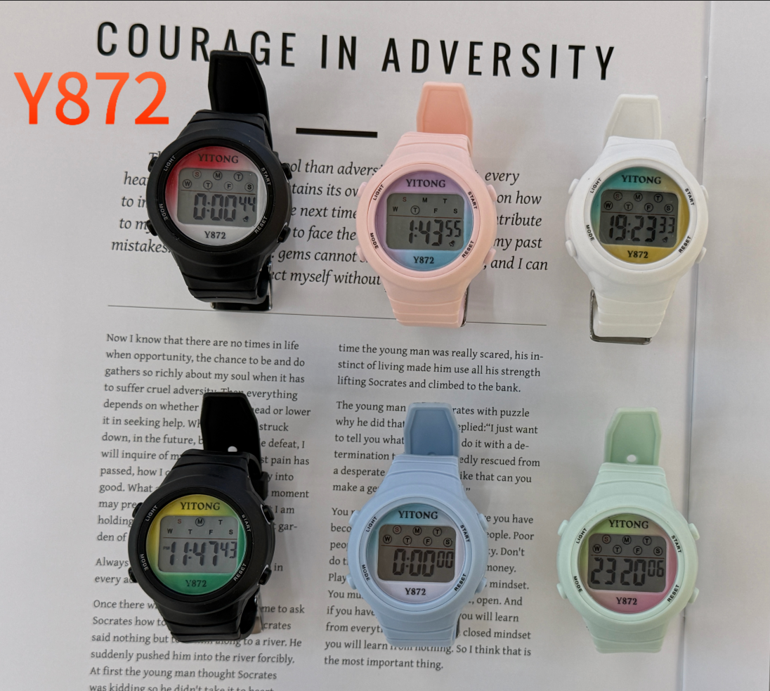 The YITONG basic model electronic watch from YITONG is cost-effective and durable. It is specially designed for students to wear in class and daily life. The Y-872 color waterproof luminous sports electronic watch for both men and women is a trendy electronic watch Application Scenario