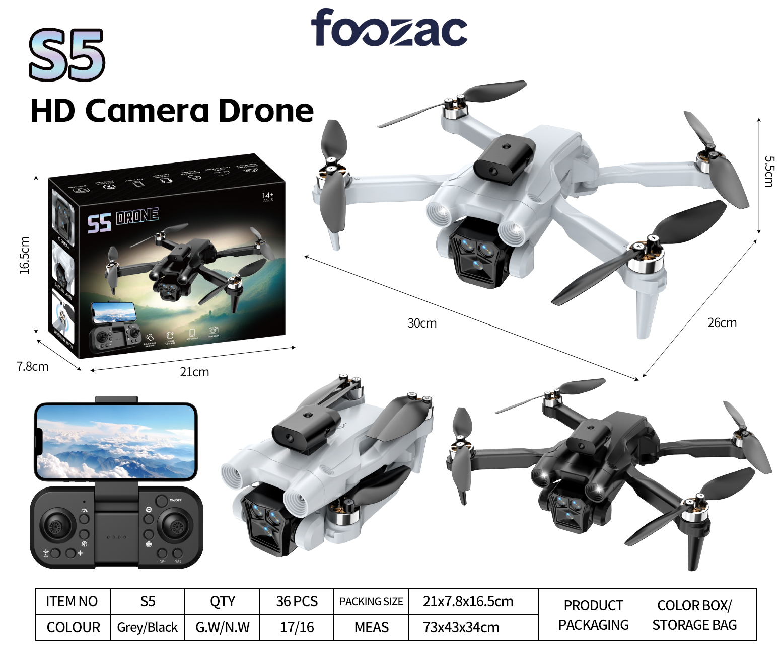 آلة تصوير جوية بدون طيار من طراز FozacssS5 مزودة بأشعة عالية عالية الدقة Specification image