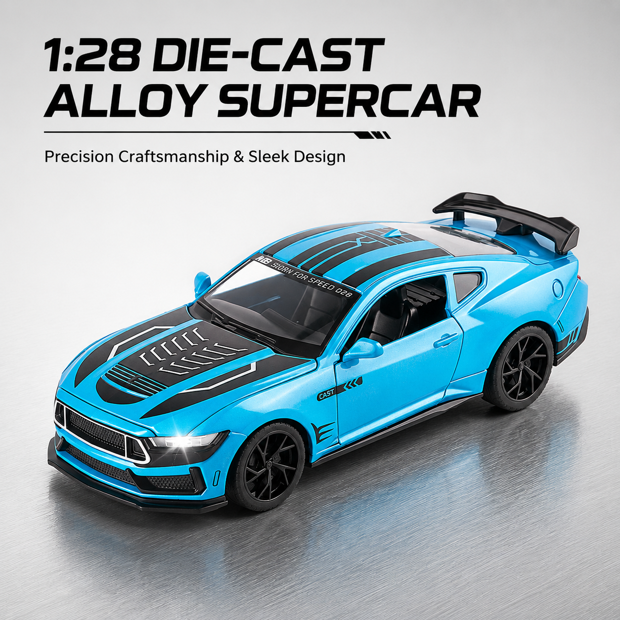 1:28 alloy car model Ford New Mustang Light and Music 3 Door Rebound trendy play table and decorative piece full image